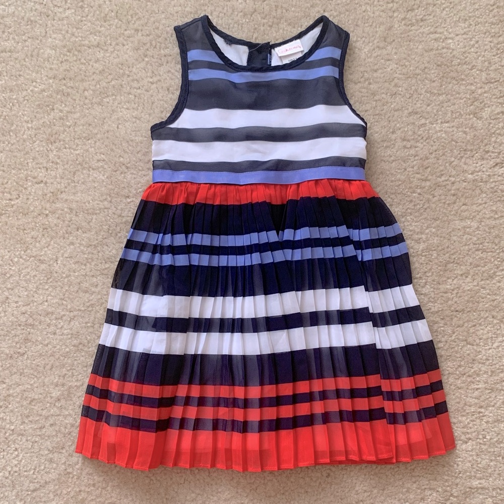 Youngland Red And Navy Striped Pleated Dress Size 4